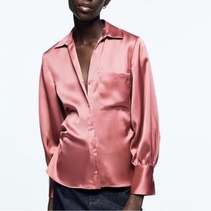 Zara satin effect ruched Marsala shirt